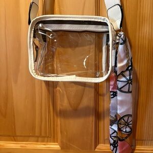 Clear Crossbody Bag with Cream Trim and Scarf